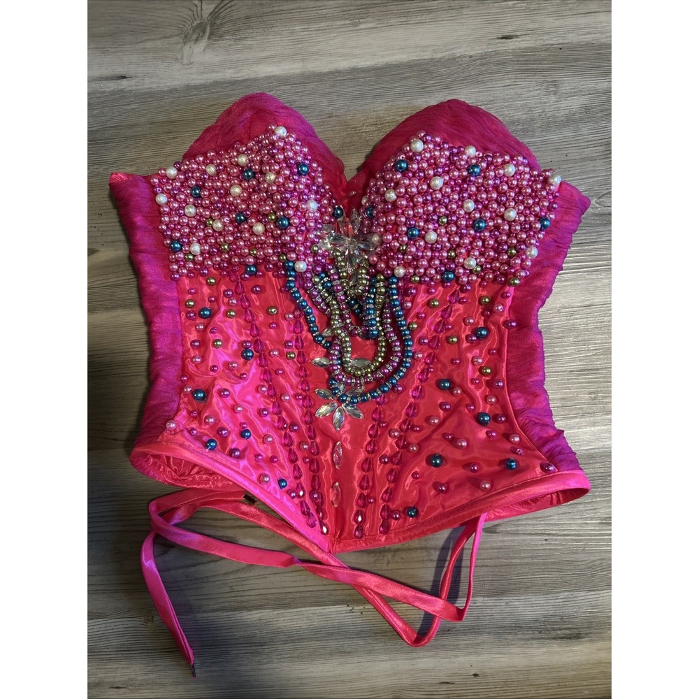 Spectacular Hot Pink RAGAZZA CORSET EMBROIDERED Bead Work!